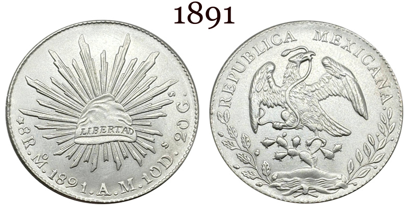 Mexico 1875 1881 1882 1887 1889 1891 1892 1893 1894 8 Reales Eagle With Snake Silver Plated Replica Coin Commemorative Medal,Historical Collectible Art Craft For Enthusiasts