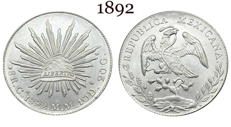 Mexico 1875 1881 1882 1887 1889 1891 1892 1893 1894 8 Reales Eagle With Snake Silver Plated Replica Coin Commemorative Medal,Historical Collectible Art Craft For Enthusiasts