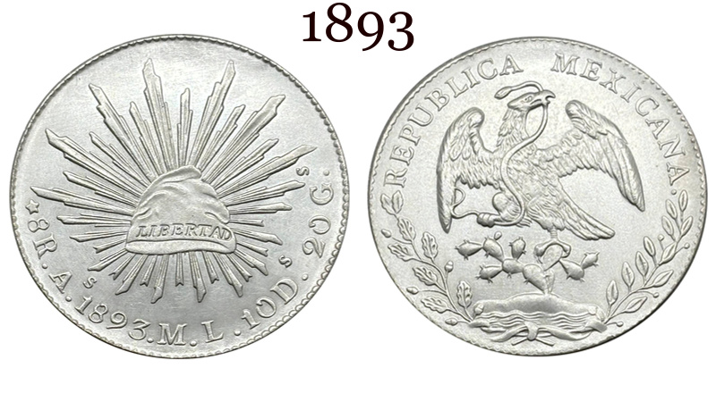 Mexico 1875 1881 1882 1887 1889 1891 1892 1893 1894 8 Reales Eagle With Snake Silver Plated Replica Coin Commemorative Medal,Historical Collectible Art Craft For Enthusiasts