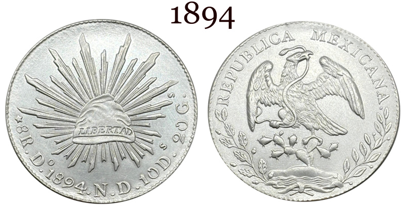 Mexico 1875 1881 1882 1887 1889 1891 1892 1893 1894 8 Reales Eagle With Snake Silver Plated Replica Coin Commemorative Medal,Historical Collectible Art Craft For Enthusiasts
