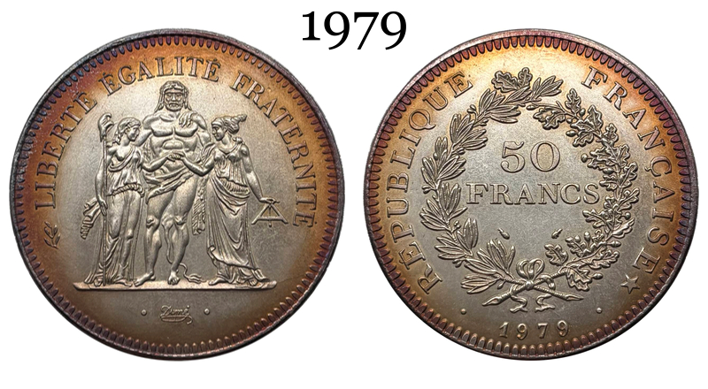 France 1974 1975 1976 1977 1978 1979 1980 50 Francs Hercule Silver Plated Replica Coin Commemorative Medal,Historical Collectible Art Craft For Enthusiasts