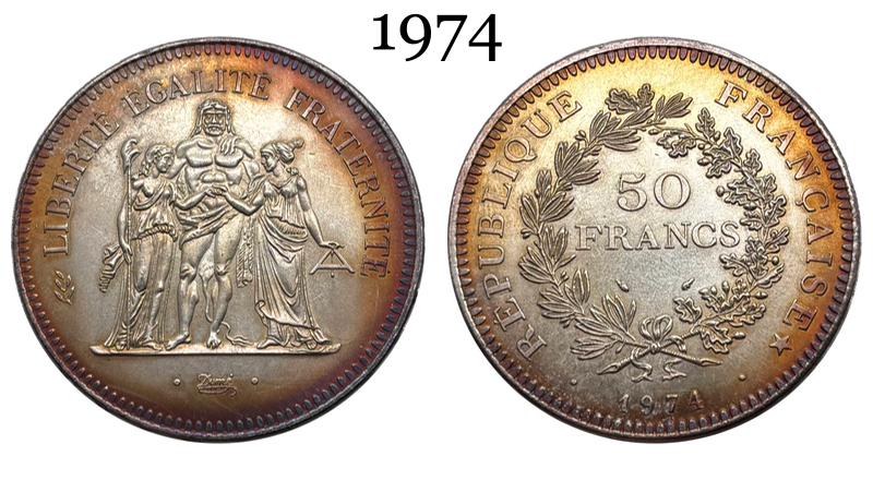 France 1974 1975 1976 1977 1978 1979 1980 50 Francs Hercule Silver Plated Replica Coin Commemorative Medal,Historical Collectible Art Craft For Enthusiasts