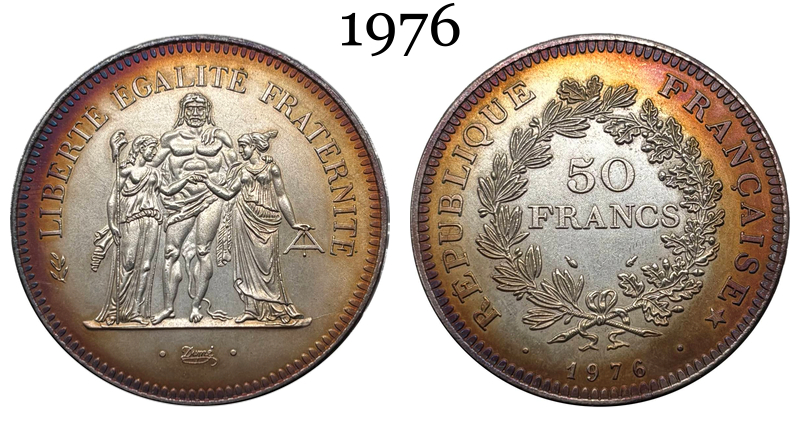 France 1974 1975 1976 1977 1978 1979 1980 50 Francs Hercule Silver Plated Replica Coin Commemorative Medal,Historical Collectible Art Craft For Enthusiasts