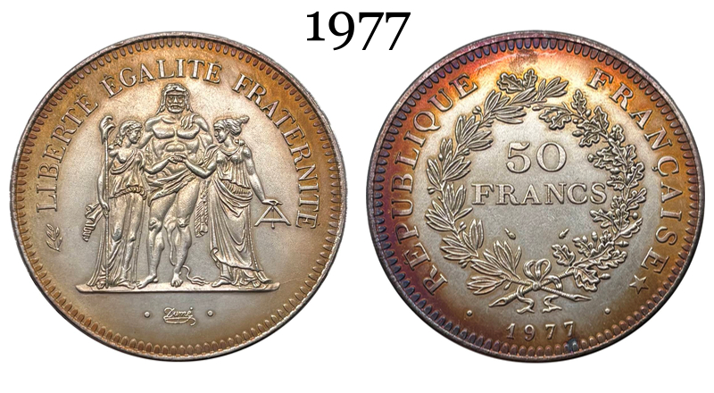 France 1974 1975 1976 1977 1978 1979 1980 50 Francs Hercule Silver Plated Replica Coin Commemorative Medal,Historical Collectible Art Craft For Enthusiasts