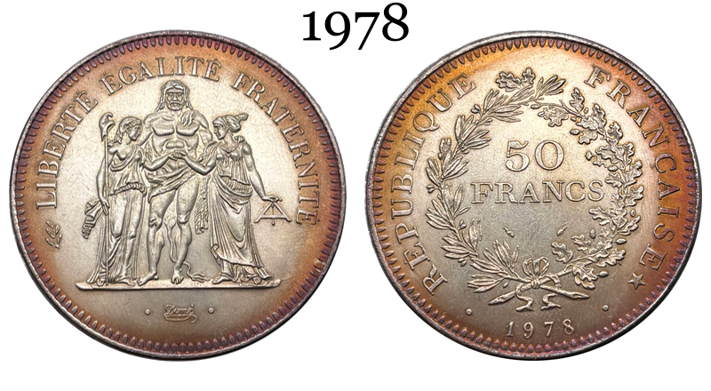 France 1974 1975 1976 1977 1978 1979 1980 50 Francs Hercule Silver Plated Replica Coin Commemorative Medal,Historical Collectible Art Craft For Enthusiasts
