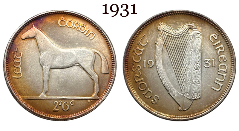Ireland 1928 1930 1931 1933 1934 1937 Half Crown 2 Shillings 6 Pence Silver Plated Metal Replica Coin Commemorative Medal,Historical Collectible Art Craft For Enthusiasts