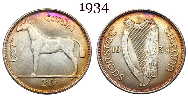 Ireland 1928 1930 1931 1933 1934 1937 Half Crown 2 Shillings 6 Pence Silver Plated Metal Replica Coin Commemorative Medal,Historical Collectible Art Craft For Enthusiasts