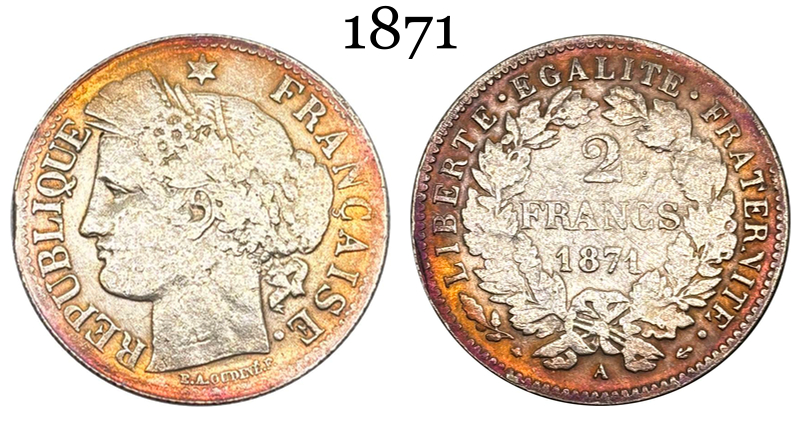 France 1871 A 2 Francs Cupronickel Silver Plated Replica Coin Commemorative Medal,Historical Collectible Art Craft For Enthusiasts