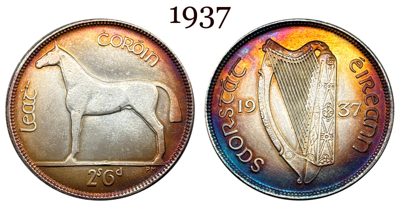 Ireland 1928 1930 1931 1933 1934 1937 Half Crown 2 Shillings 6 Pence Silver Plated Metal Replica Coin Commemorative Medal,Historical Collectible Art Craft For Enthusiasts