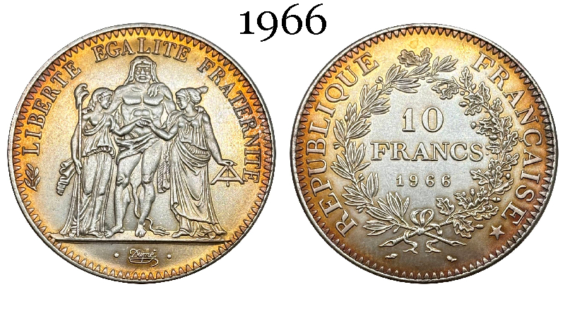 France 10 Francs 1965 1966 1967 1968 1969 1970 1971 Fifth Republic Metropolitan Silver Plated Replica Coin Commemorative Medal,Historical Collectible Art Craft For Enthusiasts