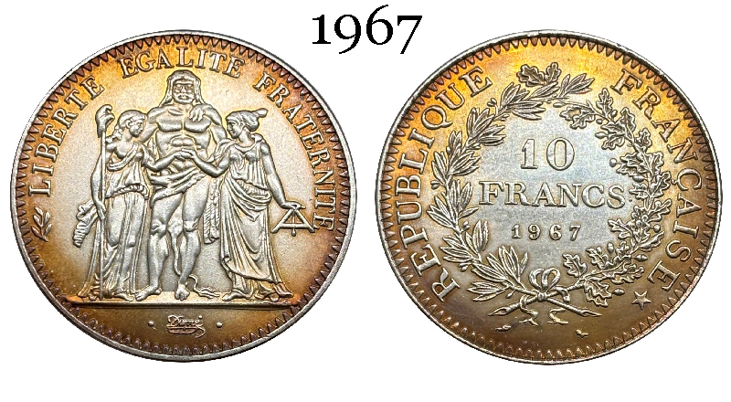 France 10 Francs 1965 1966 1967 1968 1969 1970 1971 Fifth Republic Metropolitan Silver Plated Replica Coin Commemorative Medal,Historical Collectible Art Craft For Enthusiasts