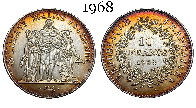 France 10 Francs 1965 1966 1967 1968 1969 1970 1971 Fifth Republic Metropolitan Silver Plated Replica Coin Commemorative Medal,Historical Collectible Art Craft For Enthusiasts