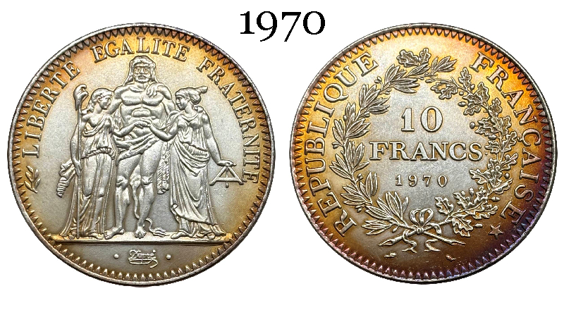 France 10 Francs 1965 1966 1967 1968 1969 1970 1971 Fifth Republic Metropolitan Silver Plated Replica Coin Commemorative Medal,Historical Collectible Art Craft For Enthusiasts
