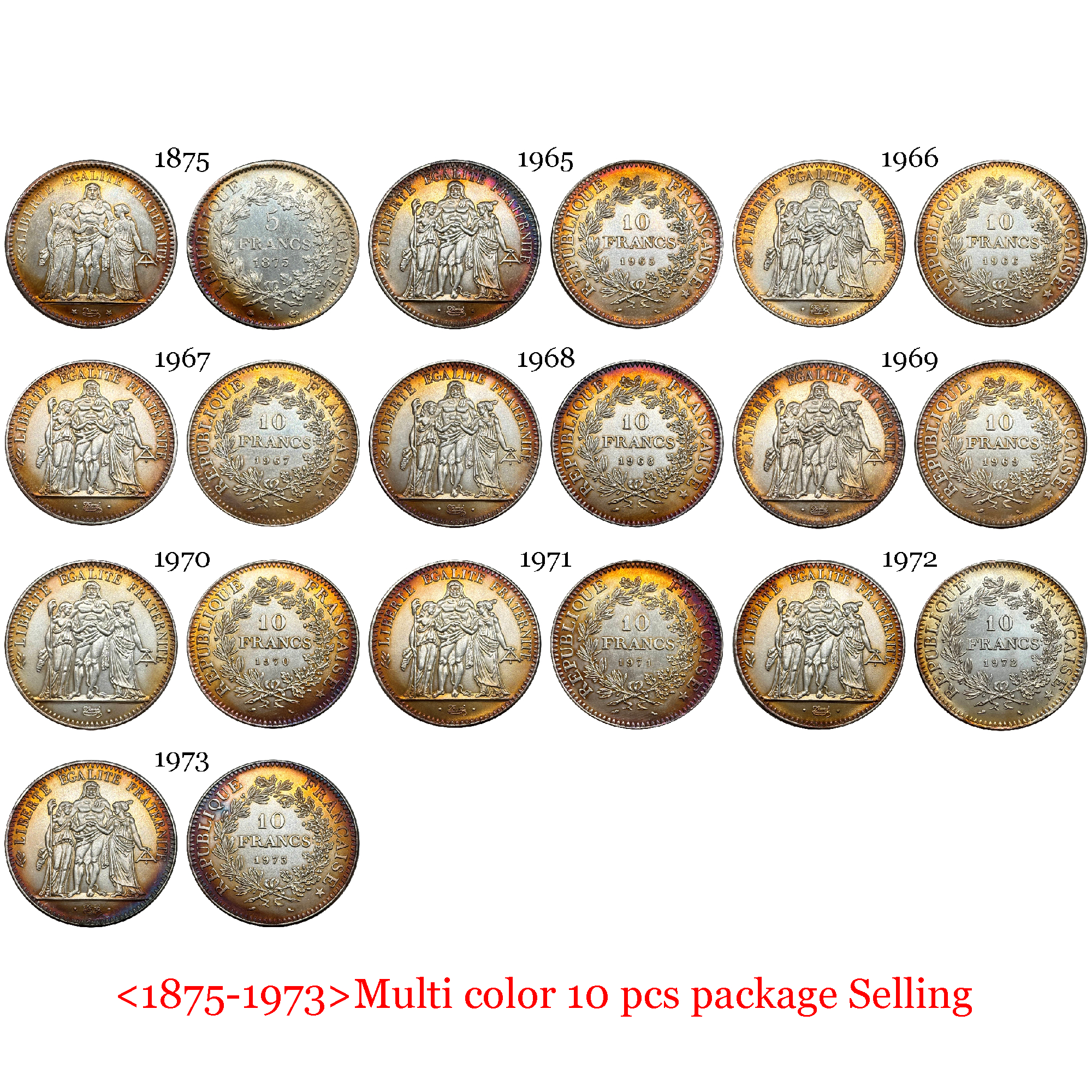 France Metropolitan 1965- 1973 10 Pcs Sell 10 Francs Fifth Republic Cupronickel Plated Silver Replica Coin Commemorative Medal,Historical Collectible Art Craft For Enthusiasts