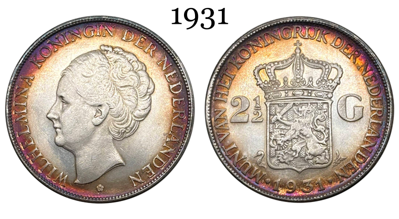 Netherlands 1929 1930 1931 1932 2 1/2 Gulden Wilhelmina I Silver Plated Metal Replica Coin Commemorative Medal,Historical Collectible Art Craft For Enthusiasts