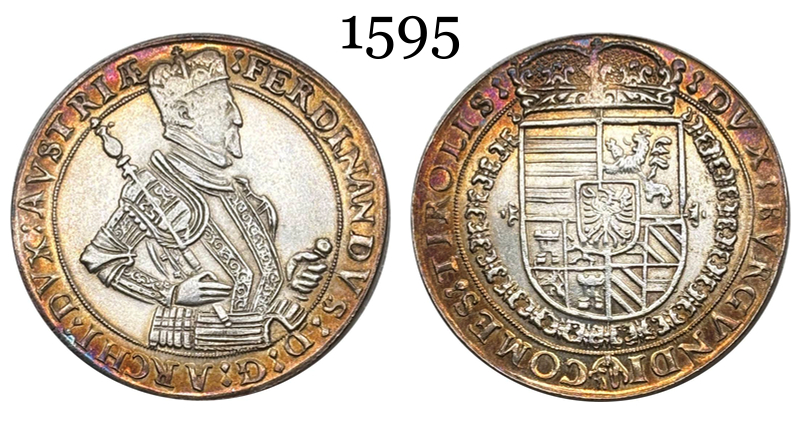 Austrian States 1577 - 1595 1 Thaler Ferdinand II Hall Silver Plated Metal Replica Coin Commemorative Medal,Historical Collectible Art Craft For Enthusiasts