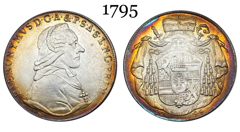 Austrian States 1795 1 Thaler Hieronymus Von Colloredo Silver Plated Metal Replica Coin Commemorative Medal,Historical Collectible Art Craft For Enthusiasts