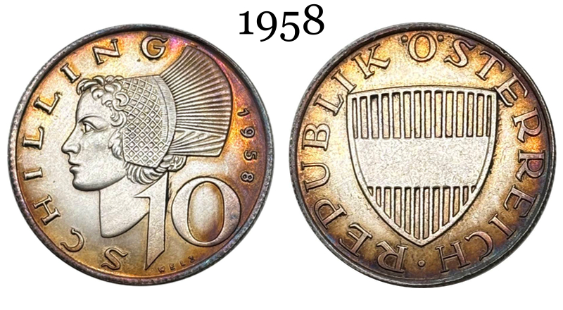 Austria 1958 1964 10 Schilling Republic Silver Plated Metal Replica Coin Commemorative Medal,Historical Collectible Art Craft For Enthusiasts
