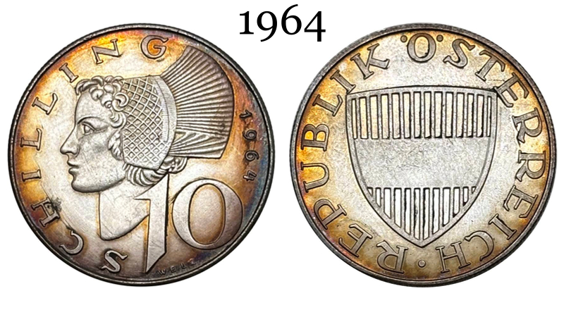 Austria 1958 1964 10 Schilling Republic Silver Plated Metal Replica Coin Commemorative Medal,Historical Collectible Art Craft For Enthusiasts