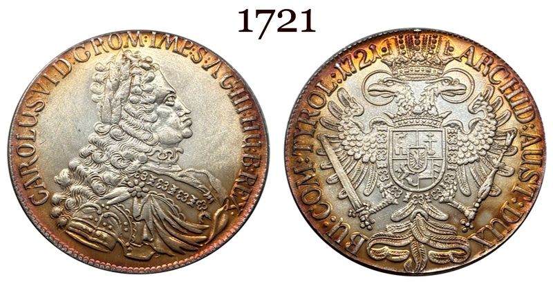 Austrian Empire One 1 Thaler 1719 1720 1721 1724 1725 1730 1734 Charles VI Hall Silver Plated Metal Replica Coin Commemorative Medal,Historical Collectible Art Craft For Enthusiasts
