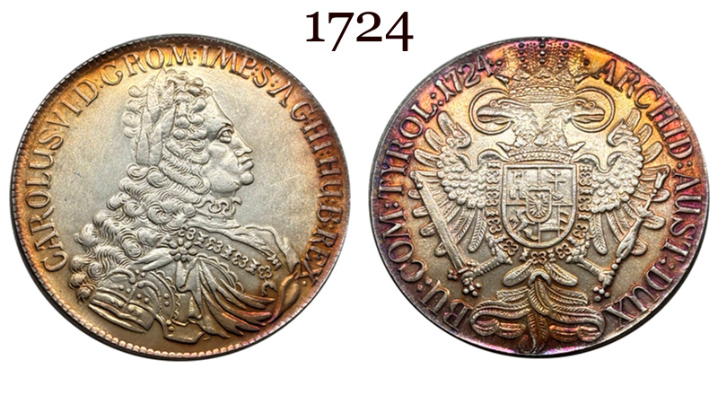 Austrian Empire One 1 Thaler 1719 1720 1721 1724 1725 1730 1734 Charles VI Hall Silver Plated Metal Replica Coin Commemorative Medal,Historical Collectible Art Craft For Enthusiasts