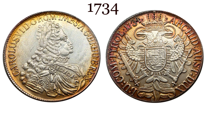 Austrian Empire One 1 Thaler 1719 1720 1721 1724 1725 1730 1734 Charles VI Hall Silver Plated Metal Replica Coin Commemorative Medal,Historical Collectible Art Craft For Enthusiasts