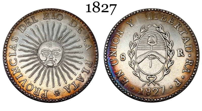 Argentina 1826 1827 1831 1835 1836 8 Reales Provincias del Rio de la Silver Plated Metal  Replica Coin Commemorative Medal,Historical Collectible Art Craft For Enthusiasts