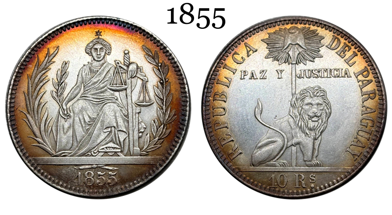 Paraguay 1855 10 Reales Silver Plated Metal Replica Coin Commemorative Medal,Historical Collectible Art Craft For Enthusiasts