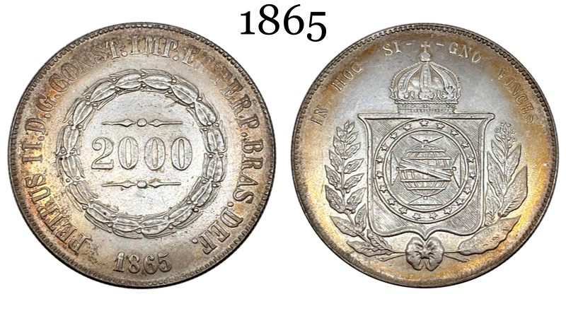 Brazil 2000 Reis Pedro II 1865 Plated Silver Metal Replica Coin Commemorative Medal,Historical Collectible Art Craft For Enthusiasts