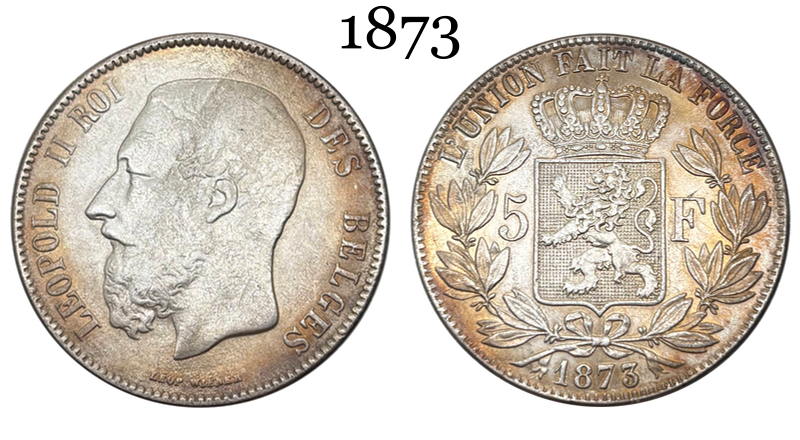 Belgium 1866 1873 5 Francs Leopold II Small Head Silver Plated Metal Replica Coin Commemorative Medal,Historical Collectible Art Craft For Enthusiasts
