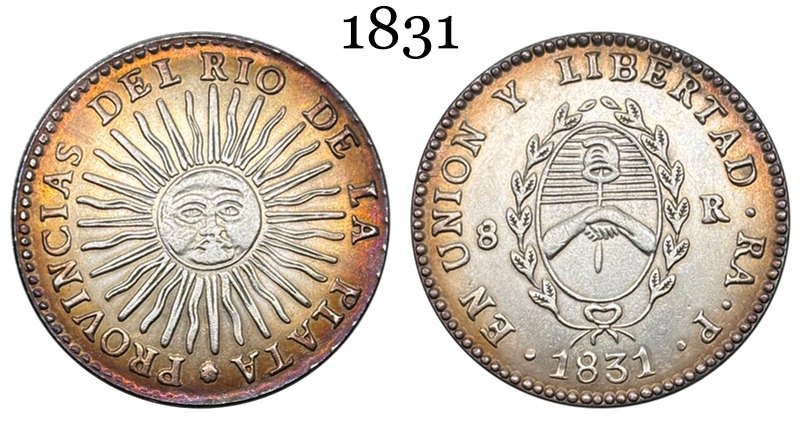 Argentina 1826 1827 1831 1835 1836 8 Reales Provincias del Rio de la Silver Plated Metal  Replica Coin Commemorative Medal,Historical Collectible Art Craft For Enthusiasts