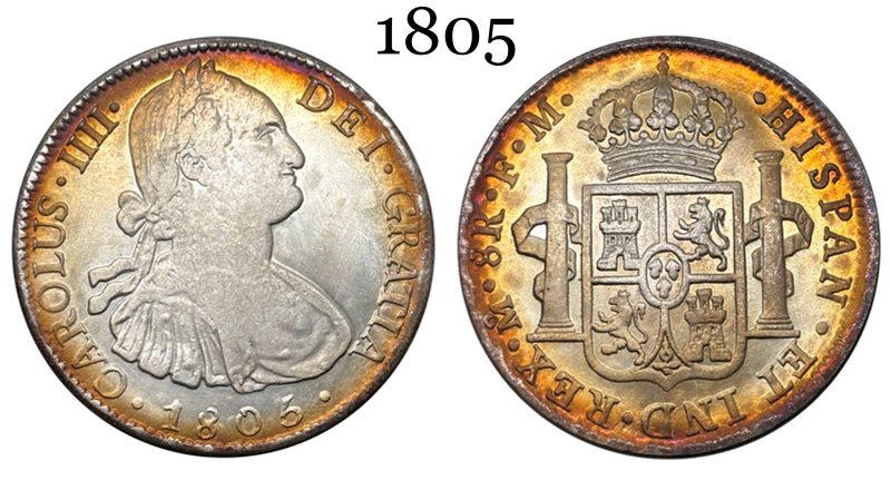 Mexico Peru 1780 1805 8 Reales Charles III IIII Colonial Milled Coinage Silver Plated Metal Replica Coin Commemorative Medal,Historical Collectible Art Craft For Enthusiasts