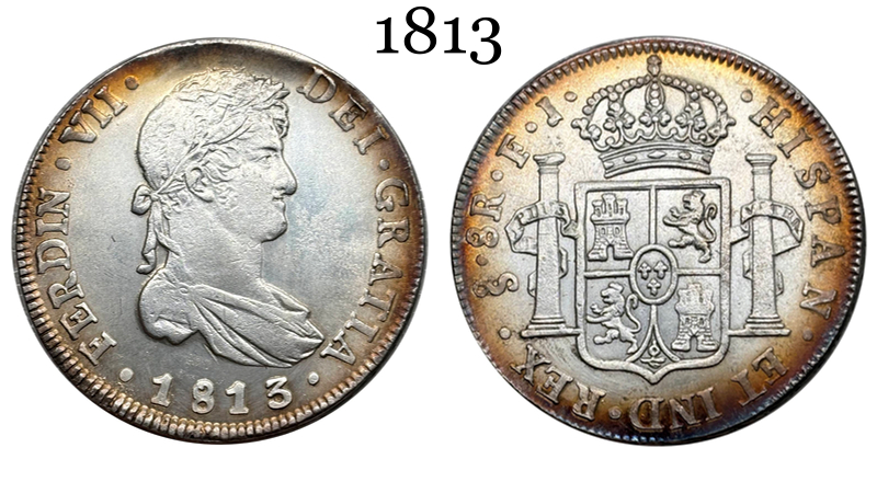 Mexico Chile 8 Reales Fernando VII Bust of Fernando VII 1813 Plated Silver Replica Coin Commemorative Medal,Historical Collectible Art Craft For Enthusiasts
