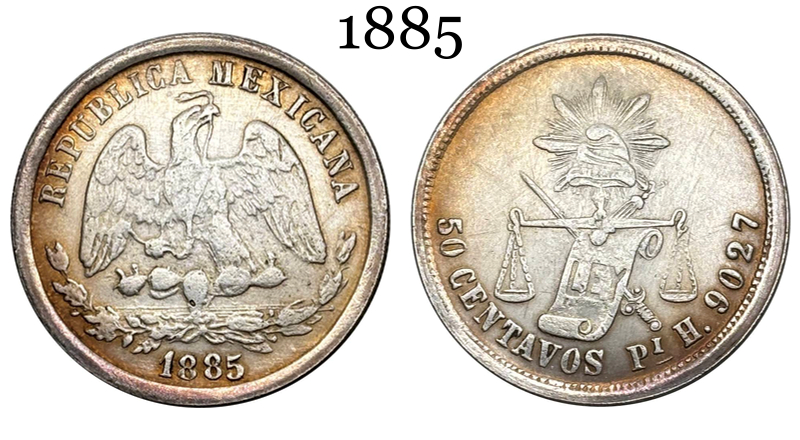 Mexico 1885 PIH 50 Centavos Plated Silver Replica Coin Commemorative Medal,Historical Collectible Art Craft For Enthusiasts
