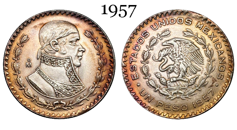 Mexico Republic 1 UN Peso Tepalcate 1957 1958 1959 1960 1961 1962 1963 1964 1965 1967 Silver Plated Replica Coin Commemorative Medal,Historical Collectible Art Craft For Enthusiasts