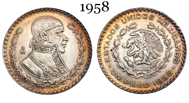 Mexico Republic 1 UN Peso Tepalcate 1957 1958 1959 1960 1961 1962 1963 1964 1965 1967 Silver Plated Replica Coin Commemorative Medal,Historical Collectible Art Craft For Enthusiasts