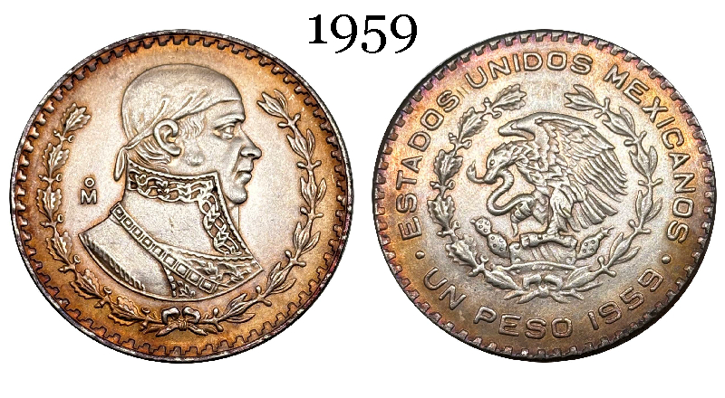 Mexico Republic 1 UN Peso Tepalcate 1957 1958 1959 1960 1961 1962 1963 1964 1965 1967 Silver Plated Replica Coin Commemorative Medal,Historical Collectible Art Craft For Enthusiasts