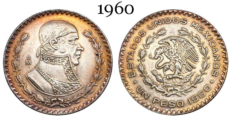 Mexico Republic 1 UN Peso Tepalcate 1957 1958 1959 1960 1961 1962 1963 1964 1965 1967 Silver Plated Replica Coin Commemorative Medal,Historical Collectible Art Craft For Enthusiasts