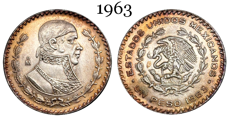 Mexico Republic 1 UN Peso Tepalcate 1957 1958 1959 1960 1961 1962 1963 1964 1965 1967 Silver Plated Replica Coin Commemorative Medal,Historical Collectible Art Craft For Enthusiasts