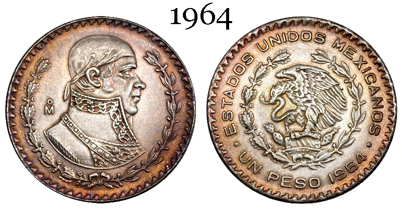Mexico Republic 1 UN Peso Tepalcate 1957 1958 1959 1960 1961 1962 1963 1964 1965 1967 Silver Plated Replica Coin Commemorative Medal,Historical Collectible Art Craft For Enthusiasts