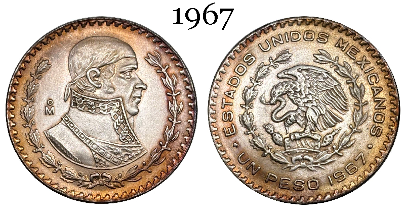Mexico Republic 1 UN Peso Tepalcate 1957 1958 1959 1960 1961 1962 1963 1964 1965 1967 Silver Plated Replica Coin Commemorative Medal,Historical Collectible Art Craft For Enthusiasts