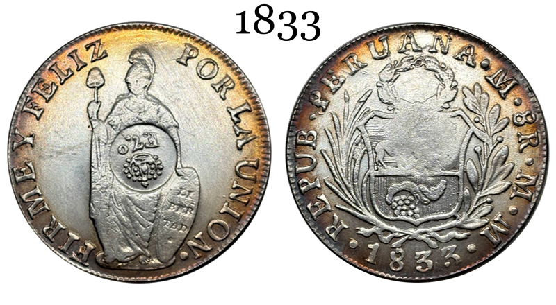 Peru 8 Reales Lima 1833 L MM Silver Plated Metal Replica Coin Commemorative Medal,Historical Collectible Art Craft For Enthusiasts