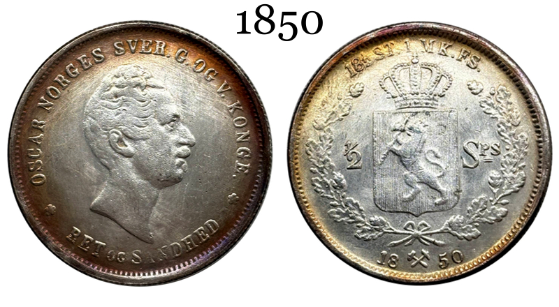 Norway 1850 1/2 Half Speciedaler Oscar I Silver Plated Replica Coin Commemorative Medal,Historical Collectible Art Craft For Enthusiasts