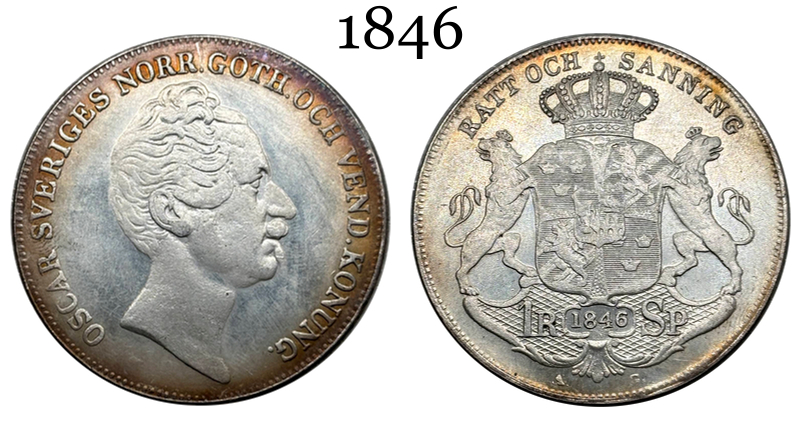 Sweden 1846 1 Riksdaler Specie Oscar I Small Head Silver Plated Replica Coin Commemorative Medal,Historical Collectible Art Craft For Enthusiasts