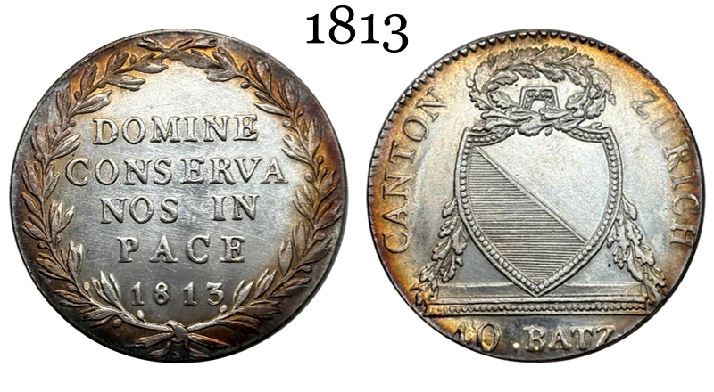 Switzerland Zurich 40 Batzen 1813 Plated Silver Replica Coin Commemorative Medal,Historical Collectible Art Craft For Enthusiasts