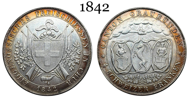 Switzerland 1842 4 Francs Chur Shooting Festival Silver Plated Replica Coin Commemorative Medal,Historical Collectible Art Craft For Enthusiasts