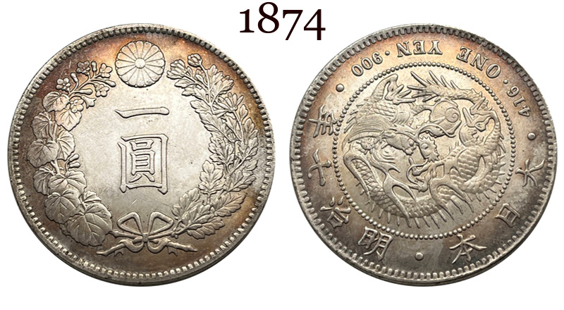 Japan 1874 1883 1889 1891 1894  1 One Yen Meiji Dragon 7 16 22 27 Years Silver Plated Replica Coin Commemorative Medal,Historical Collectible Art Craft For Enthusiasts