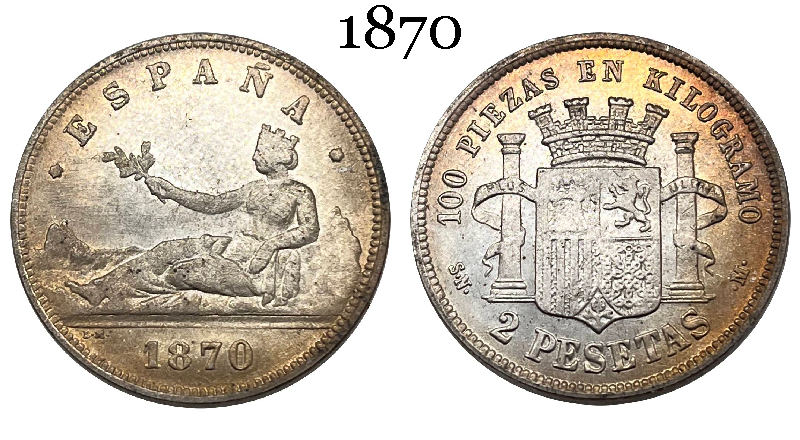 Spain 1870 2 Pesetas 100 Piezas Espana Kilogramo Silver Plated Replica Coin Commemorative Medal,Historical Collectible Art Craft For Enthusiasts