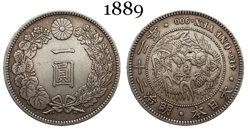 Japan 1874 1883 1889 1891 1894  1 One Yen Meiji Dragon 7 16 22 27 Years Silver Plated Replica Coin Commemorative Medal,Historical Collectible Art Craft For Enthusiasts