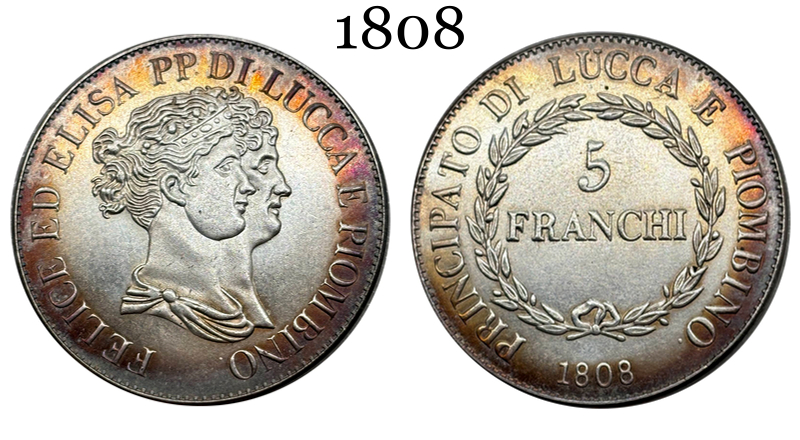 Italian States Republic of Lucca 1808 5 Franchi Felix Elisa Silver Plated Replica Coin Commemorative Medal,Historical Collectible Art Craft For Enthusiasts